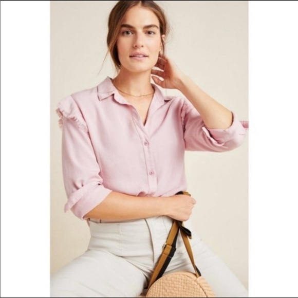 Anthropologie Tops - Anthropologie Cloth and Stone Pink Button Down with Frayed Shoulders